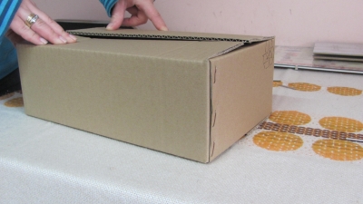Karton klapowy, klejony bądź szyty, wykonany z tektury trójwarstwowej szarej